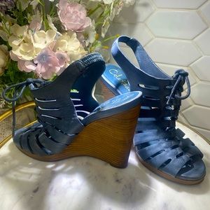 Cole Haan Leather Wedge Front Lace Blue Teal